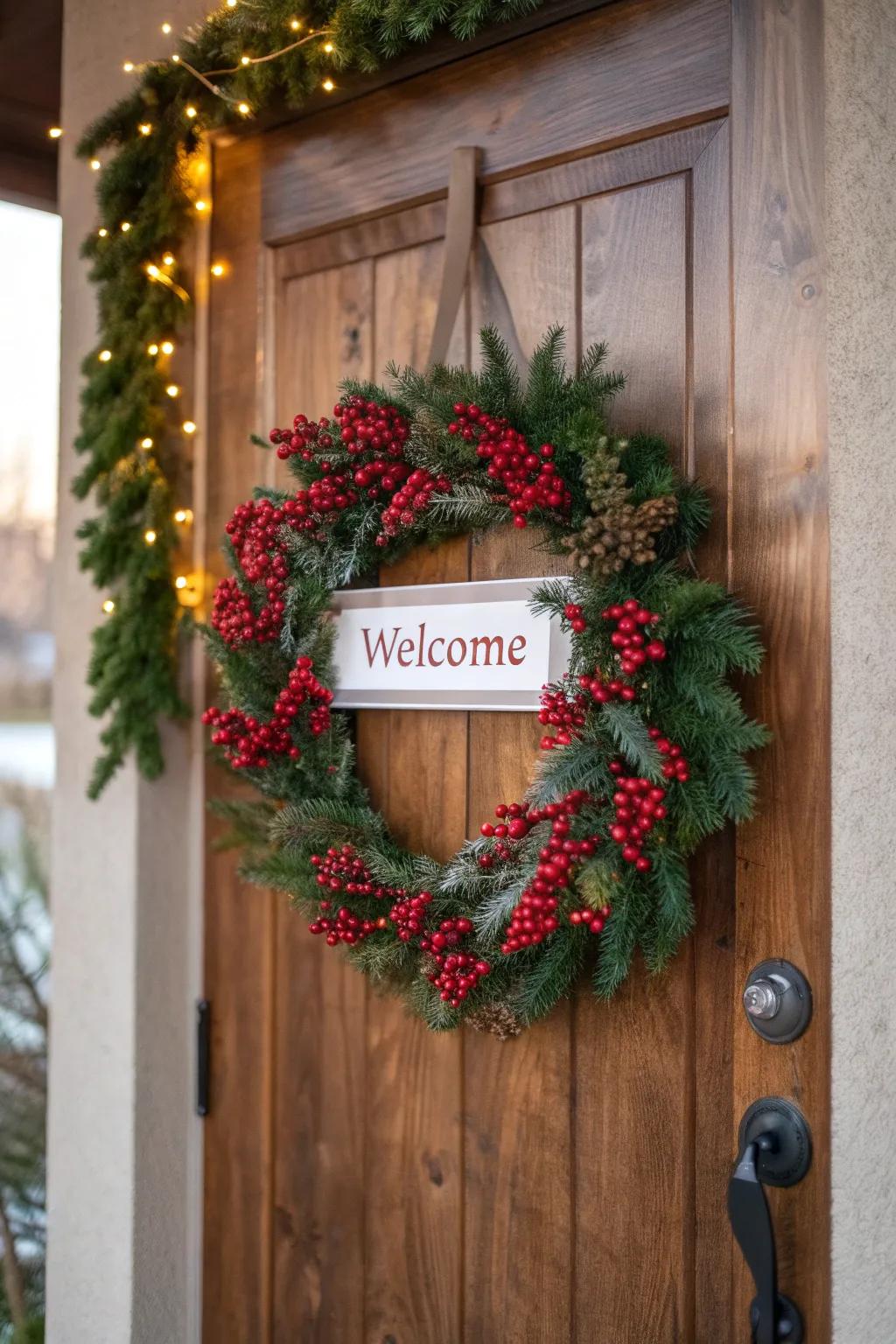 Welcome guests with a wreath and sign combination.