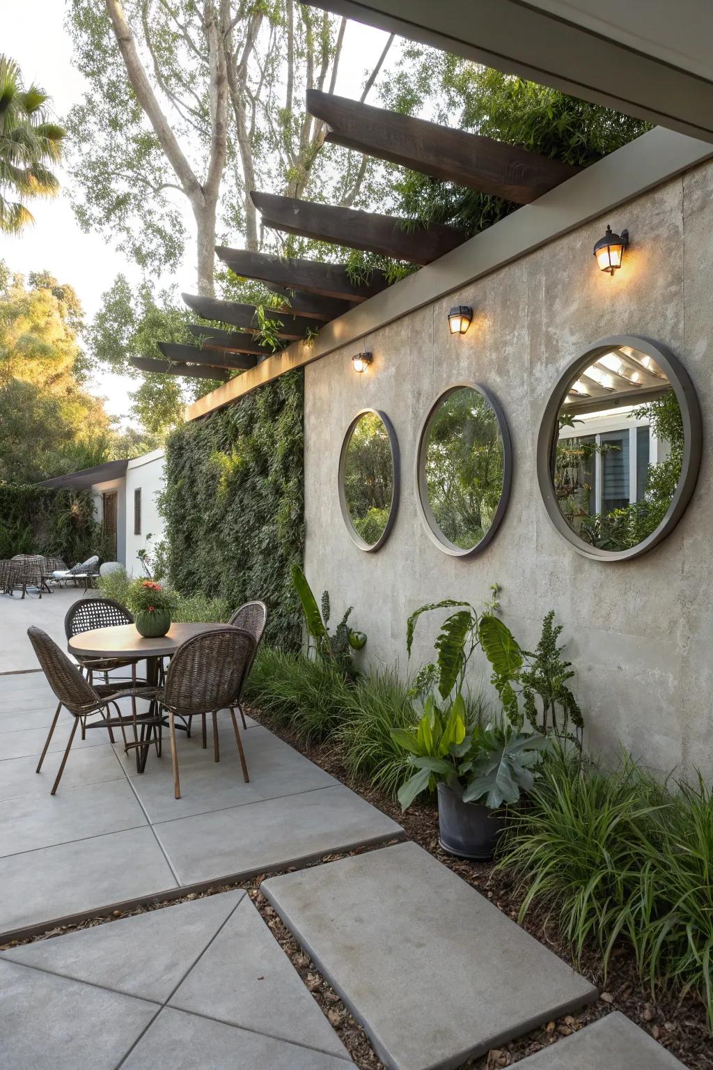 Mirrors can visually expand your patio space.