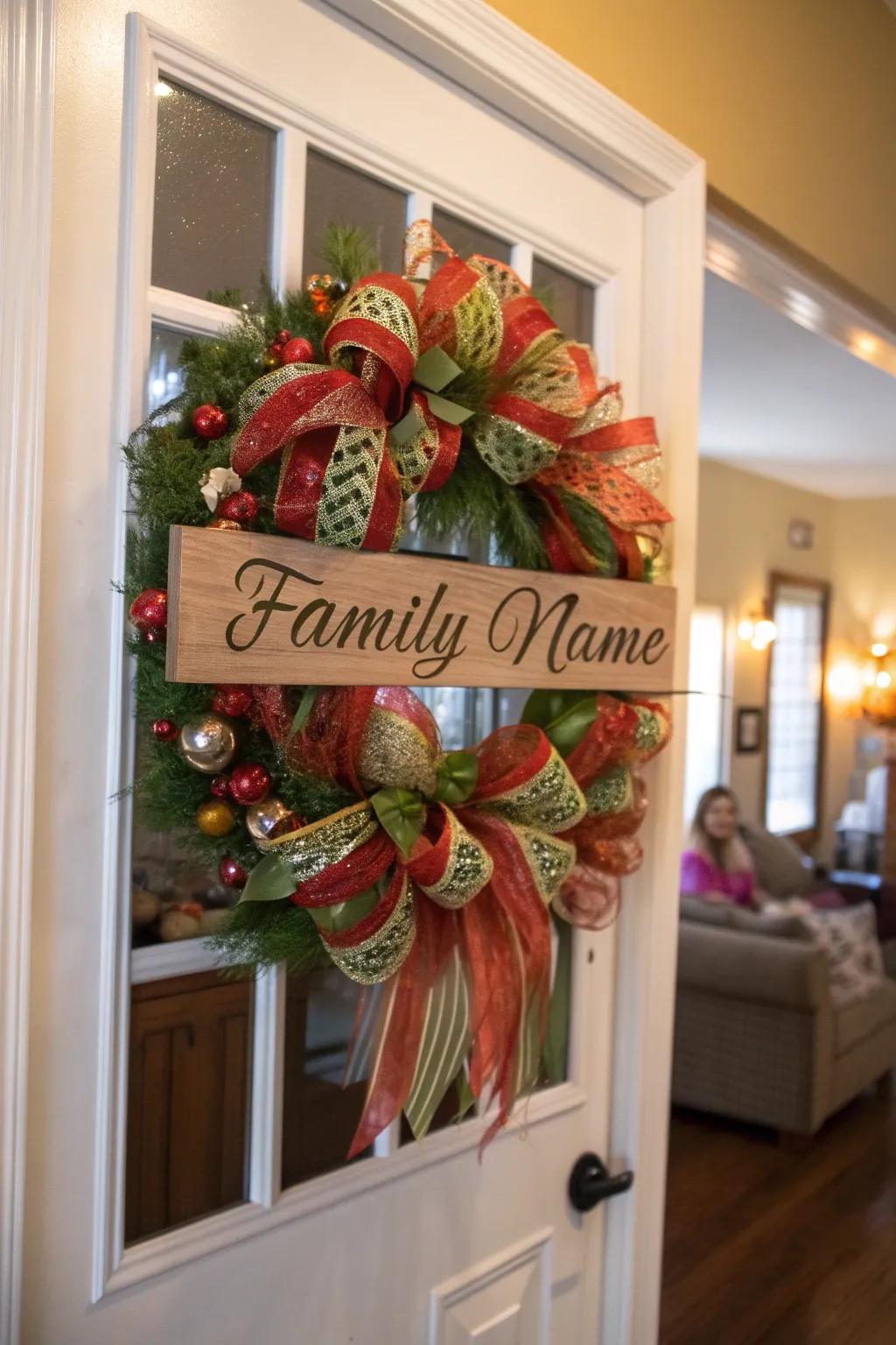 A monogram introduces a personalized inflection to this autumnal wreath.