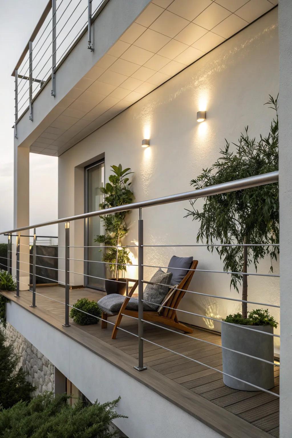 Wire railings offer simplicity and elegance.