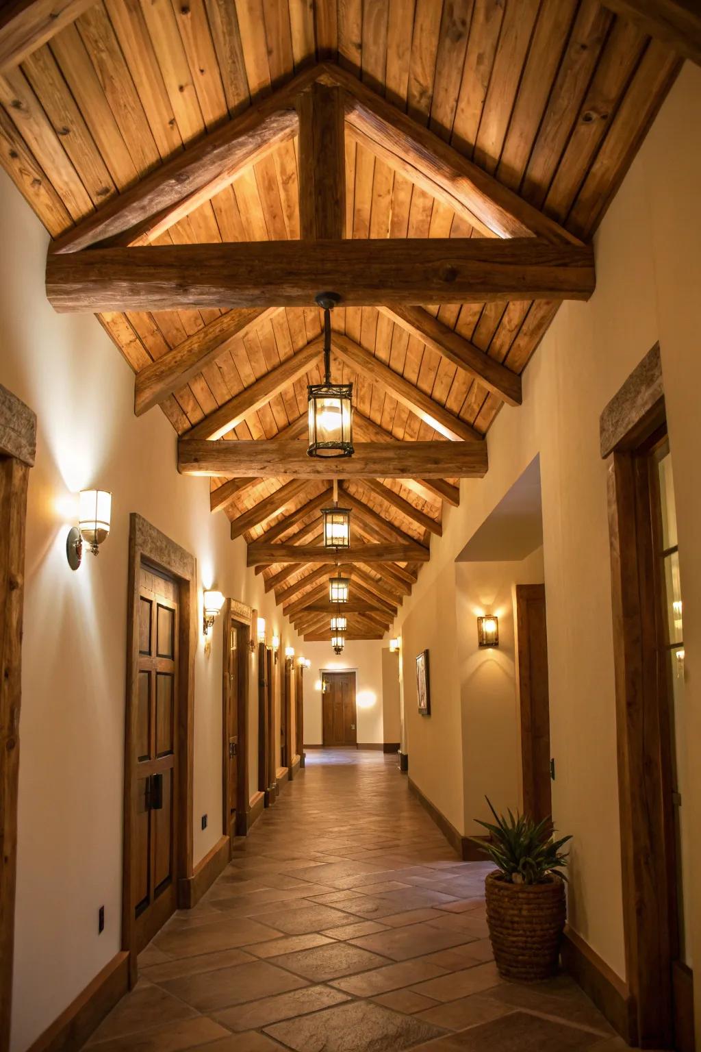 Beams situated across halls award depth and unforeseen charm.