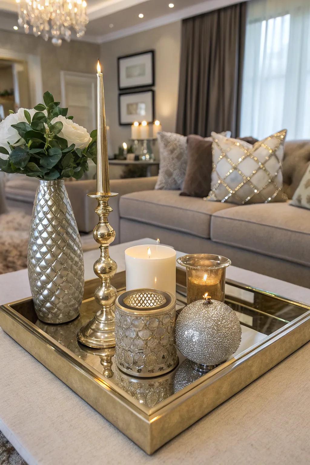 Refined radiance featuring metallic accents on a base.