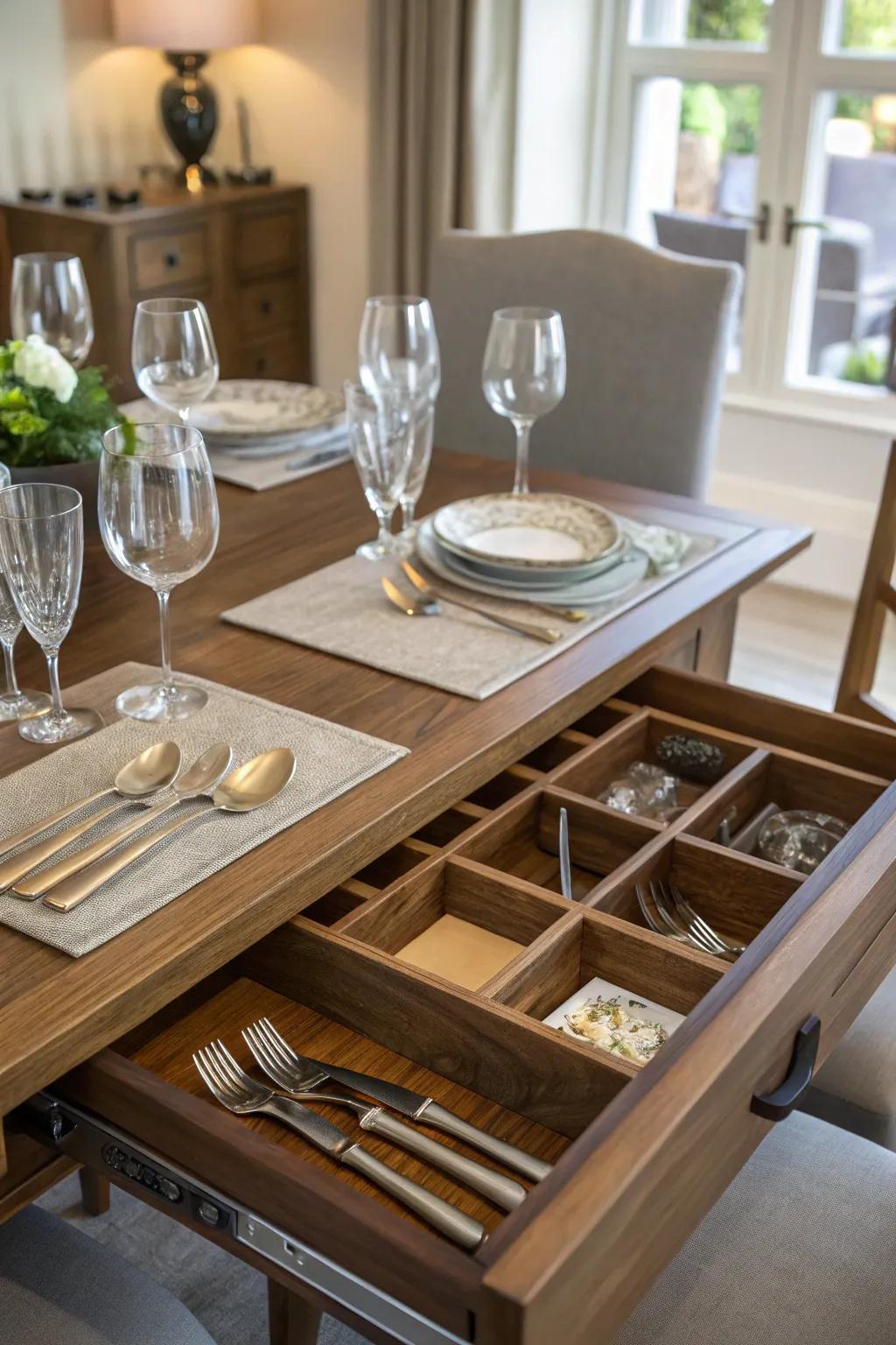 Secret sections add a fun and practical element to your dining room storage.