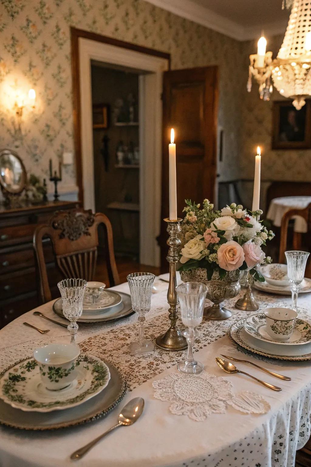 A themed dinner setting with vintage components for an engaging affair.