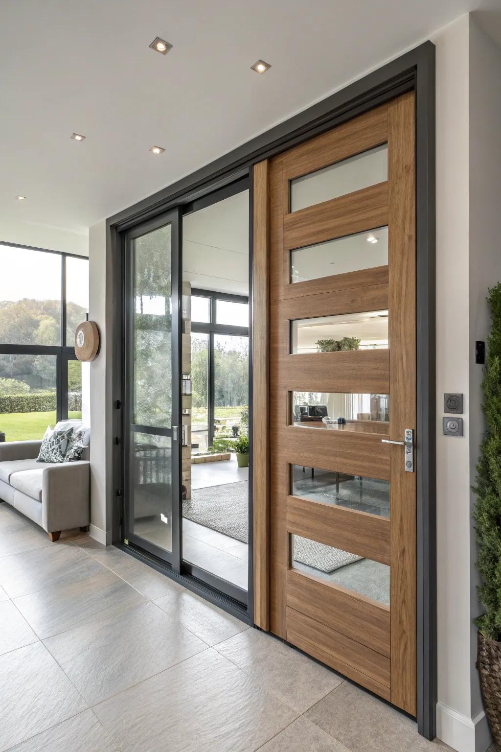 Modern balance conveyed through glass bond panels.
