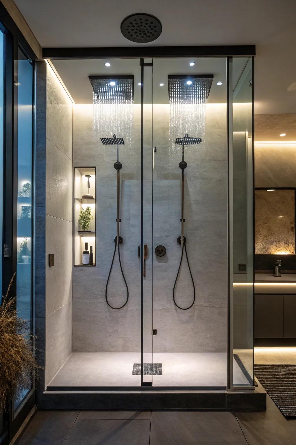 Establish a flawless ambiance via mood-based lighting in your dual shower.