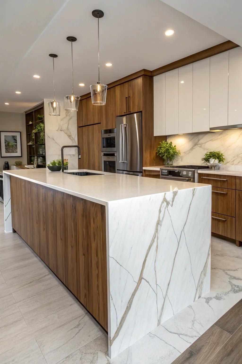 A design using a deluxe waterfall edge design.