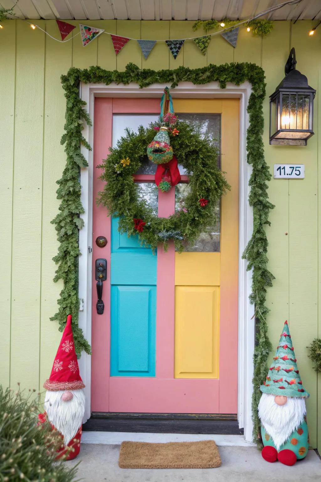A goblin-themed wreath appends whimsy and amusement to your entry.