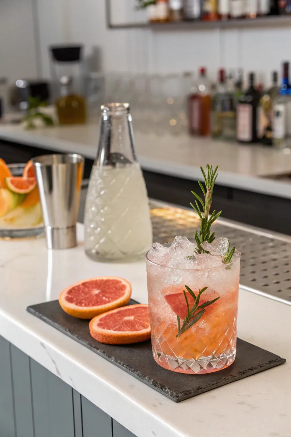 Grapefruit and rosemary ice for a harmonious blend.