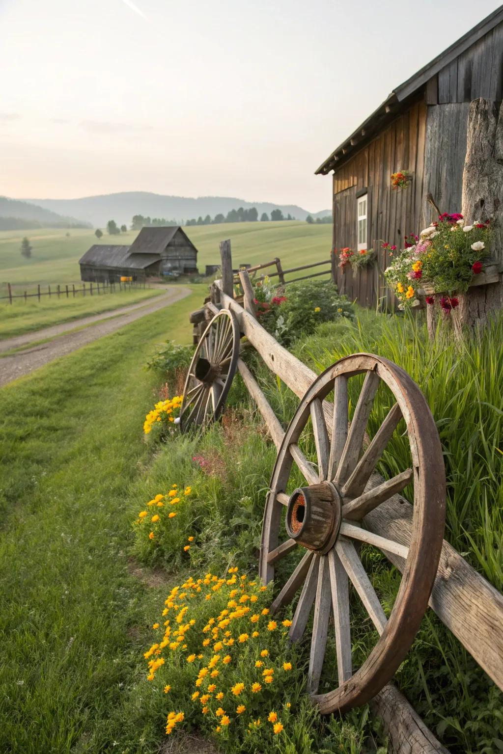 Wagon wheel decoration injects a countryside and genuine farm ambiance into the celebration.
