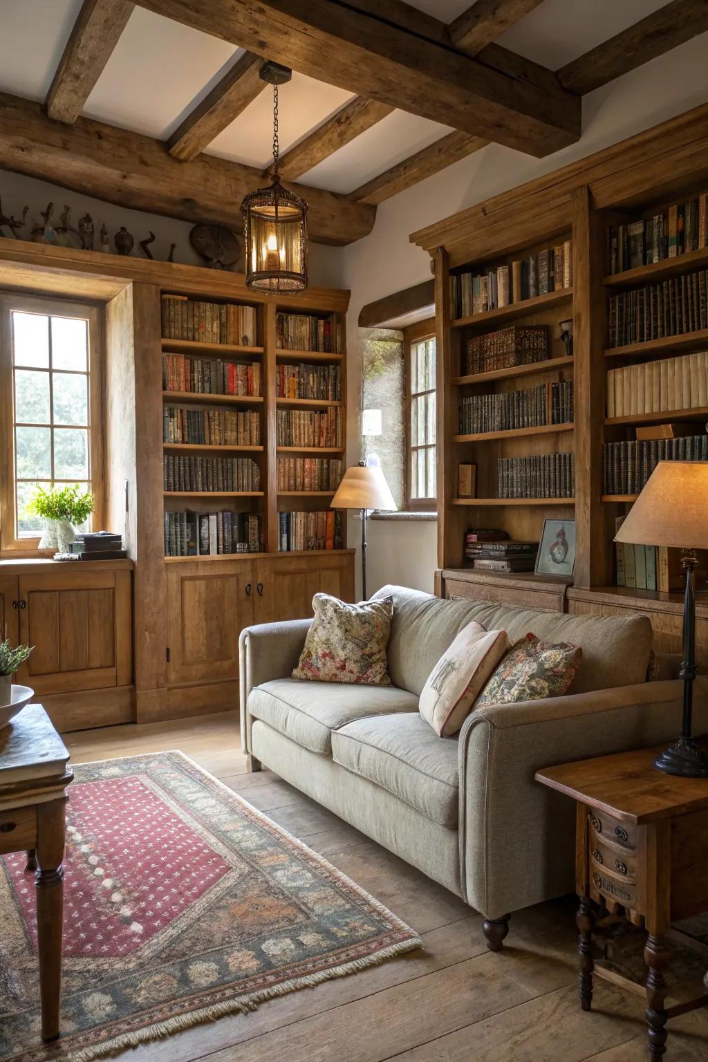 A lounge area with a settee offers a relaxed space for reading and unwinding.