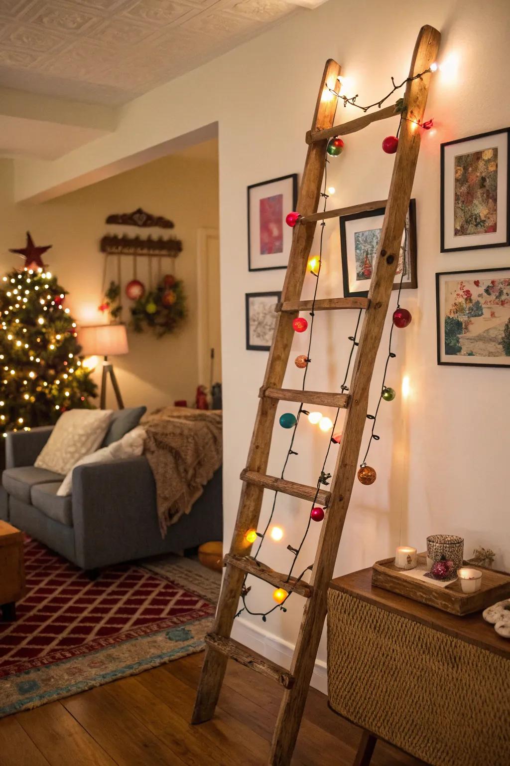 Decorative wall art made from a rustic ladder