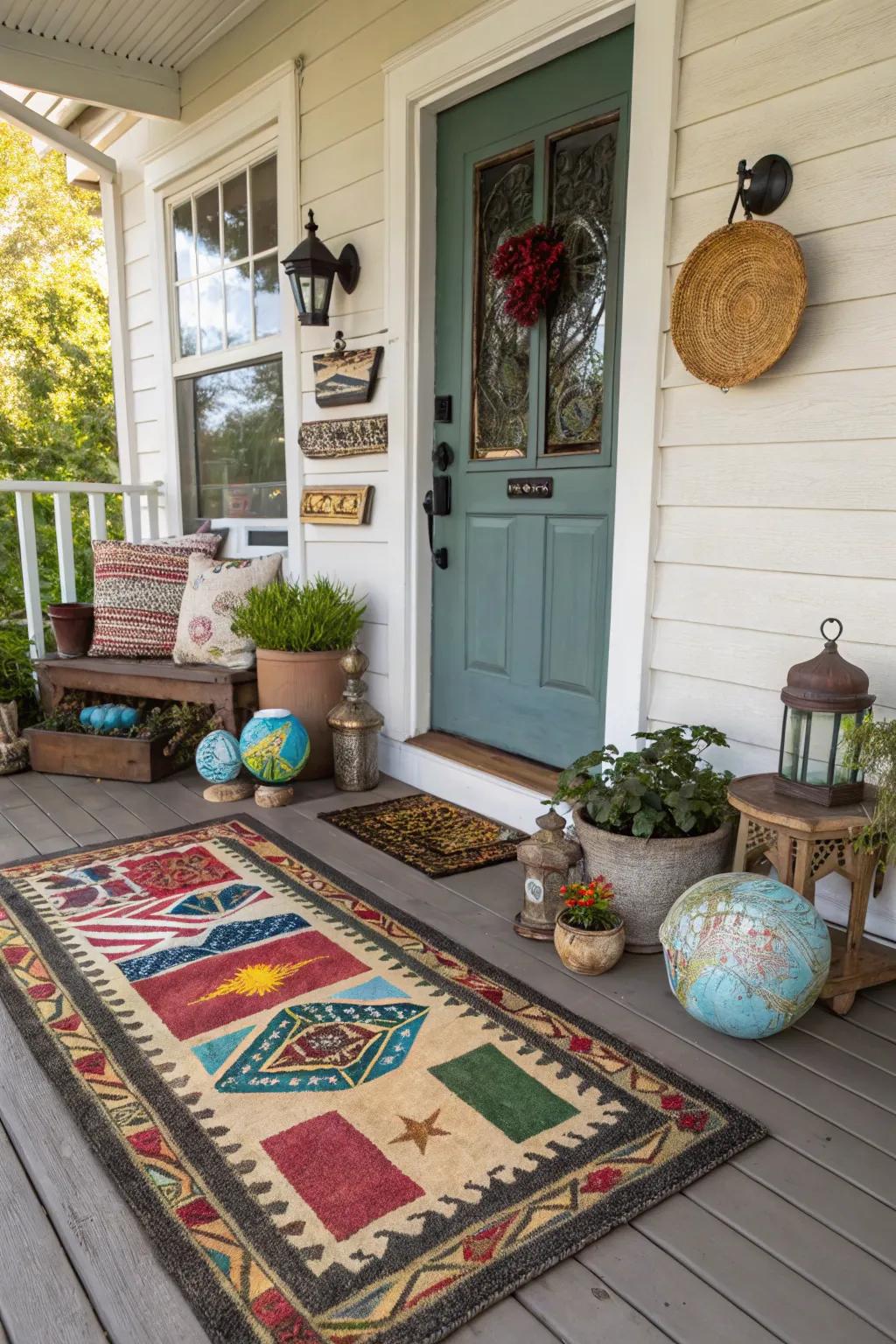 A culturally-inspired doormat with global designs.