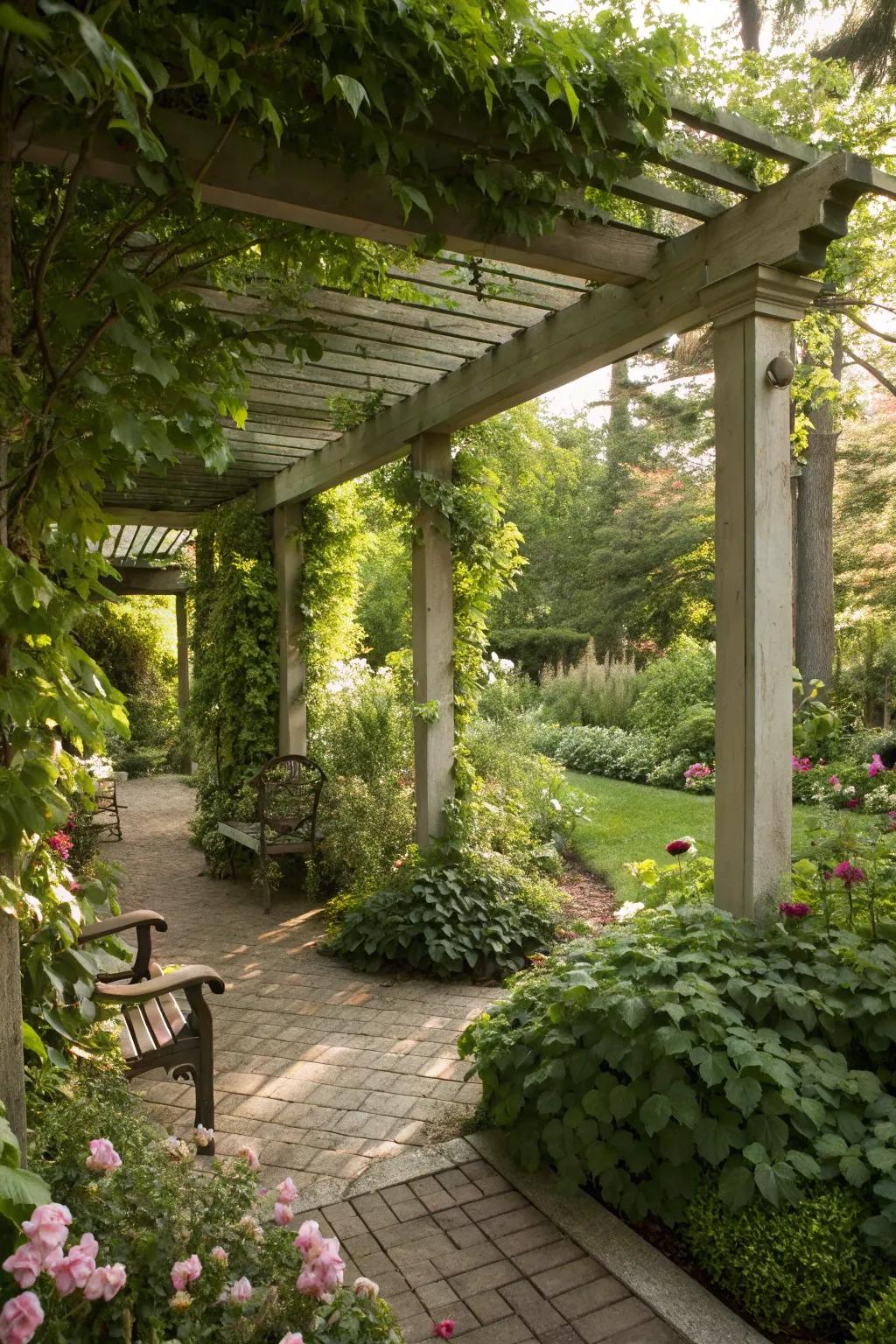 A pergola offers structure and a charming focal point.