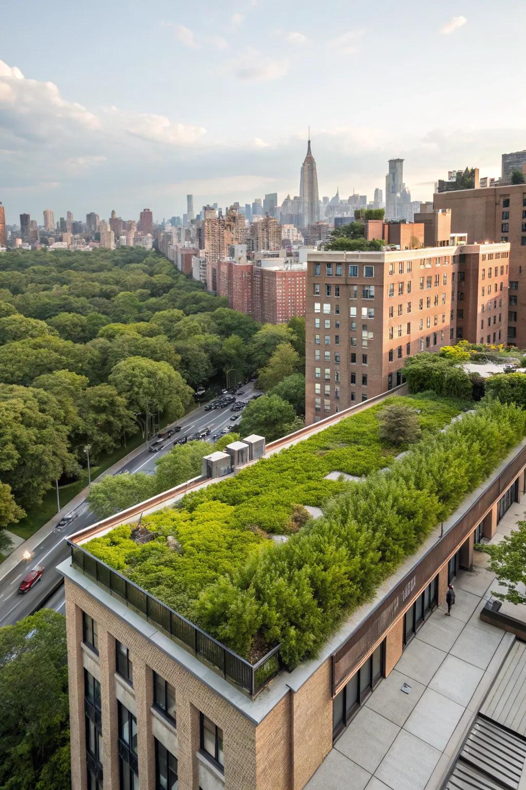 A verdant roof garden intertwining nature within metropolitan existence.