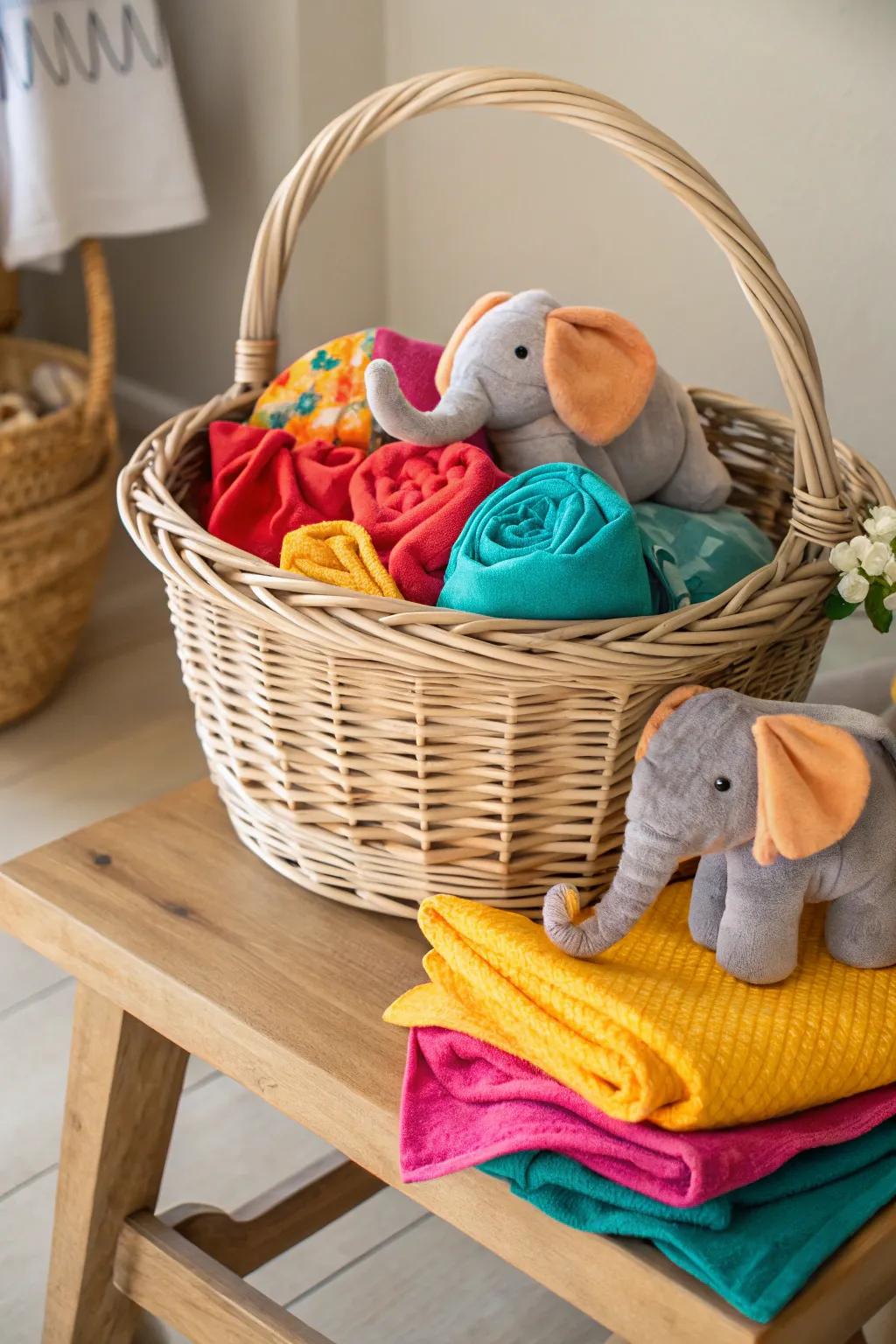 Cozy elephant basket showpiece.