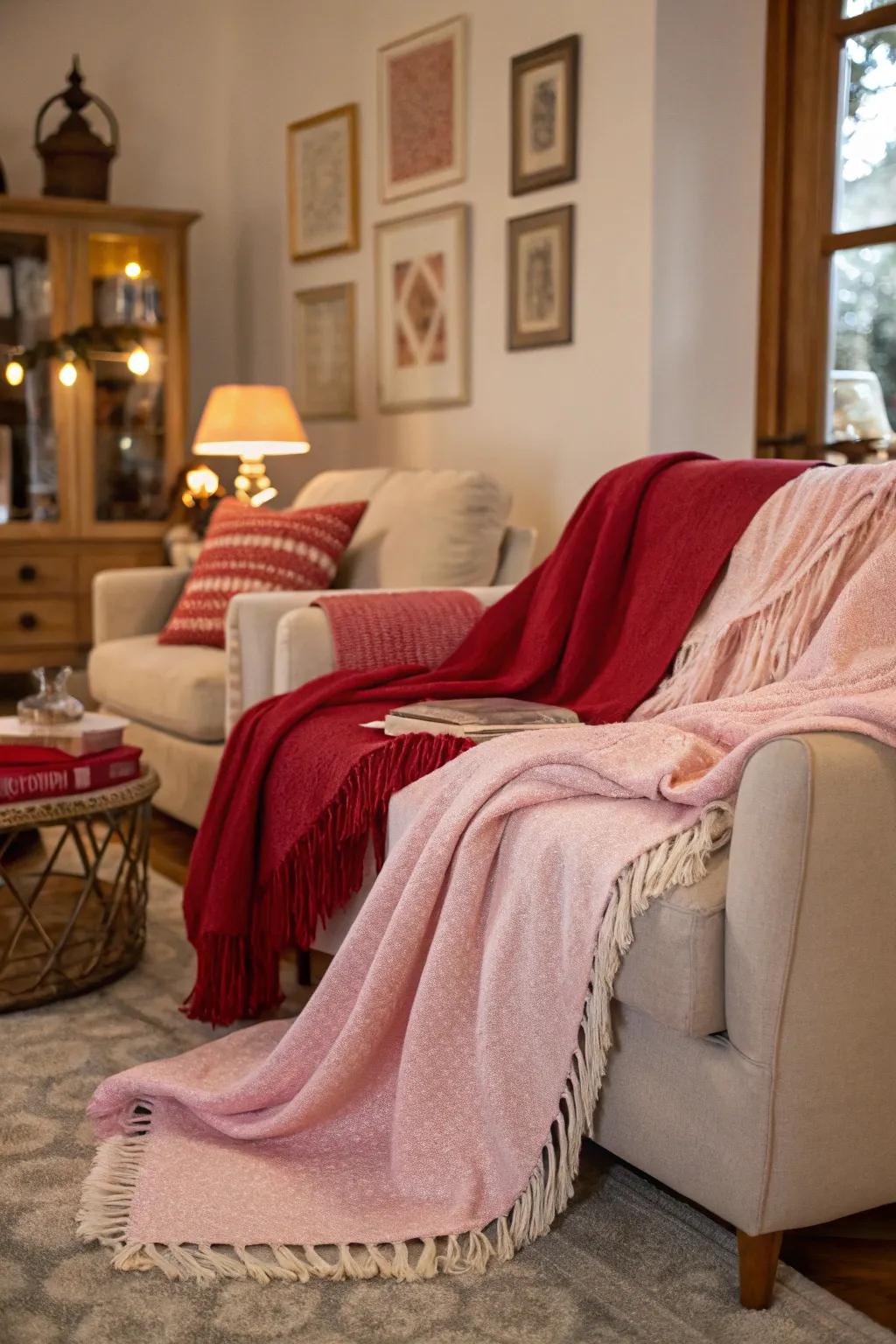 Cozy throws adding warmth and color.