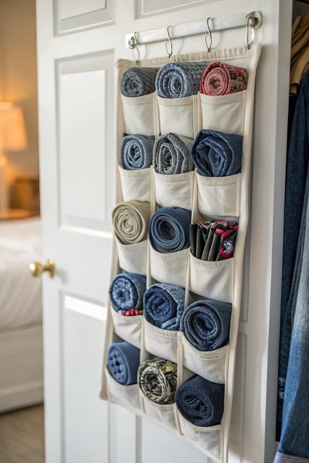 Get storage off the floor with over-the-door pockets.
