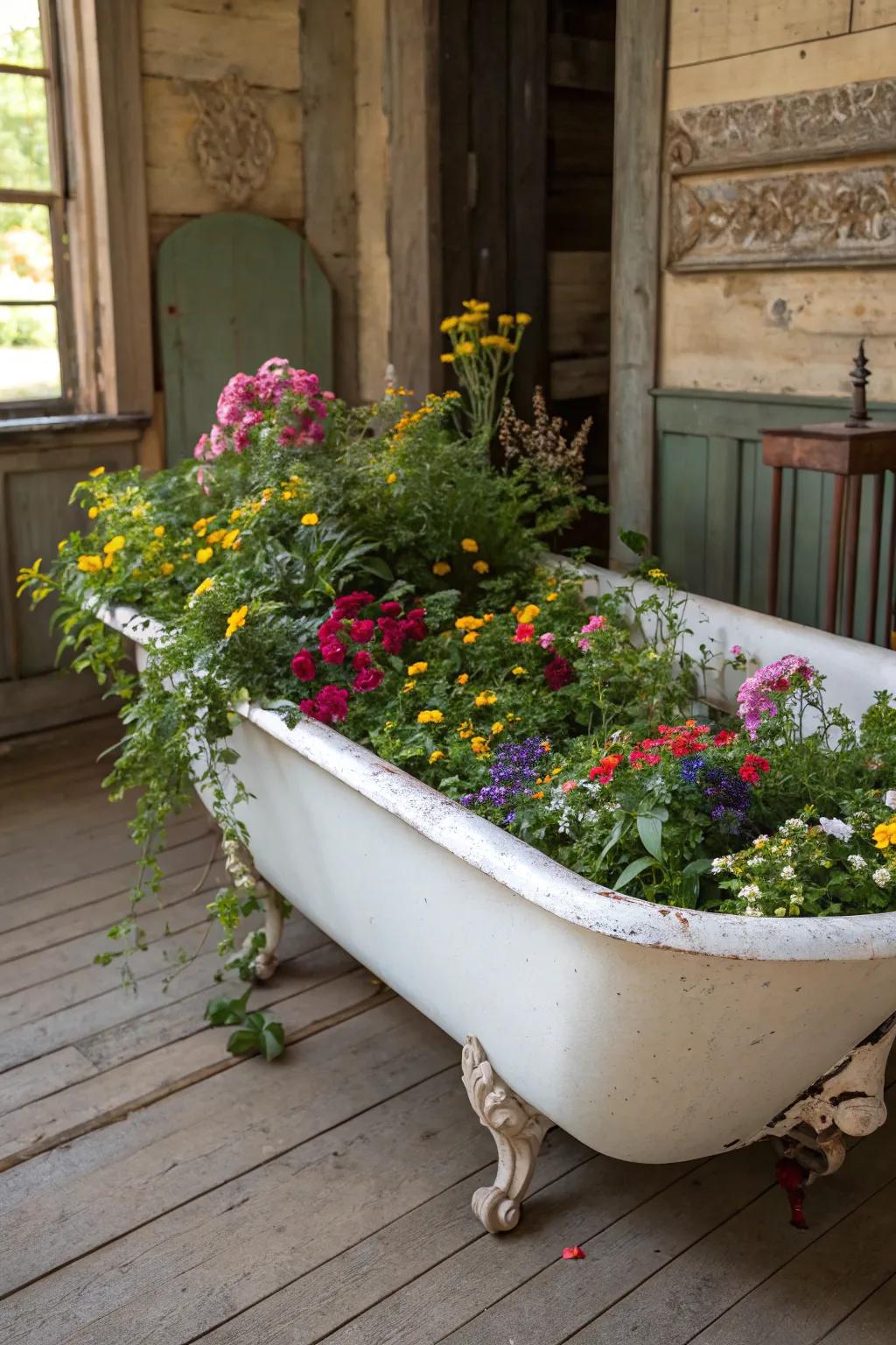 Old wash tubs are a fun and roomy choice for raised garden beds.