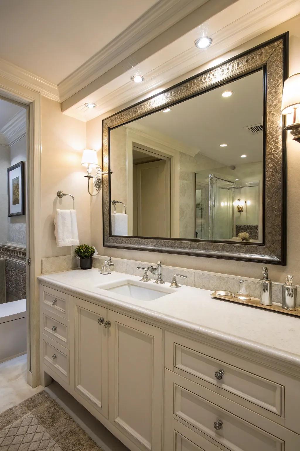 A luxurious bathroom mirror enhances daily routines.
