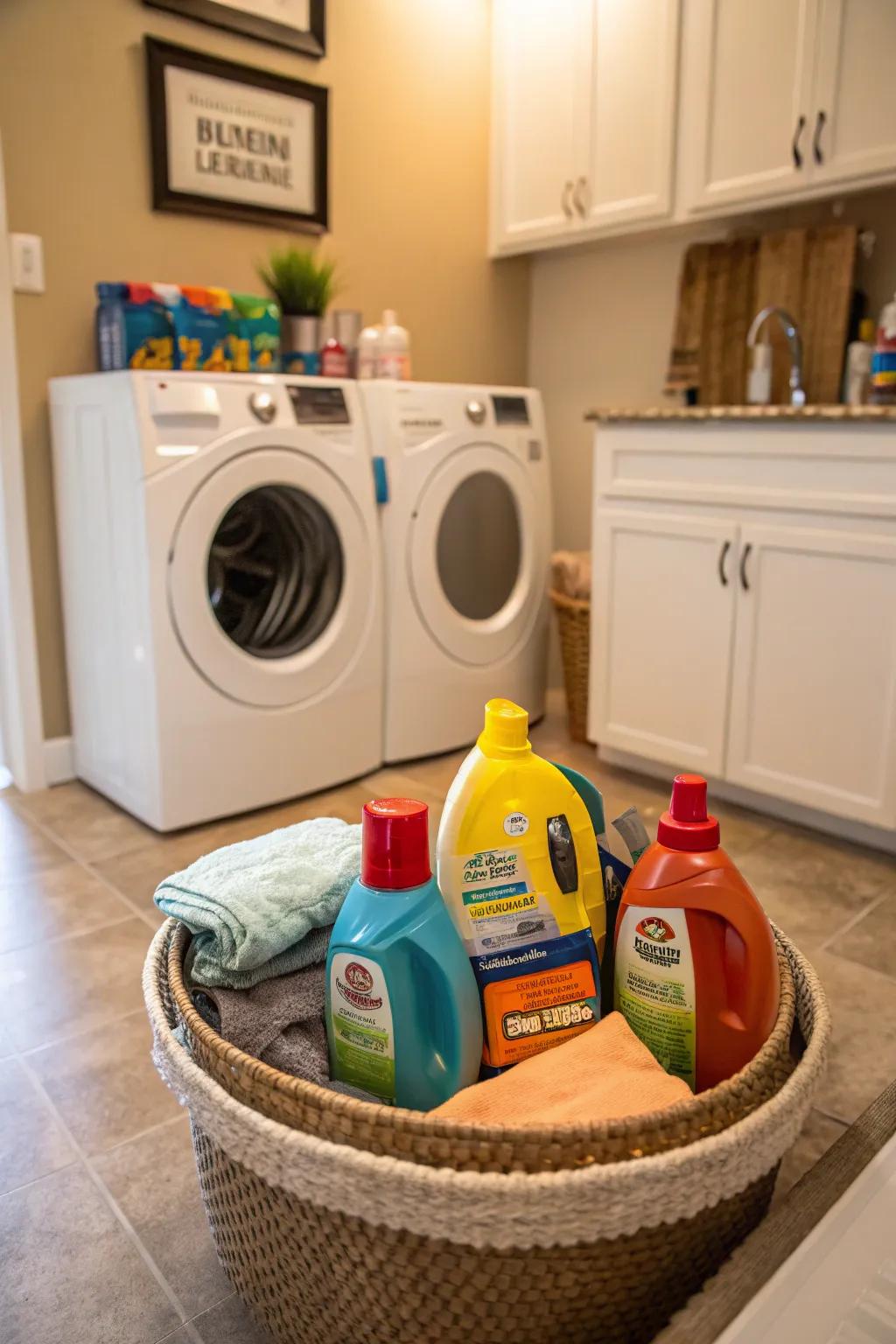 Streamline laundry tasks with a well-organized Lazy Susan.
