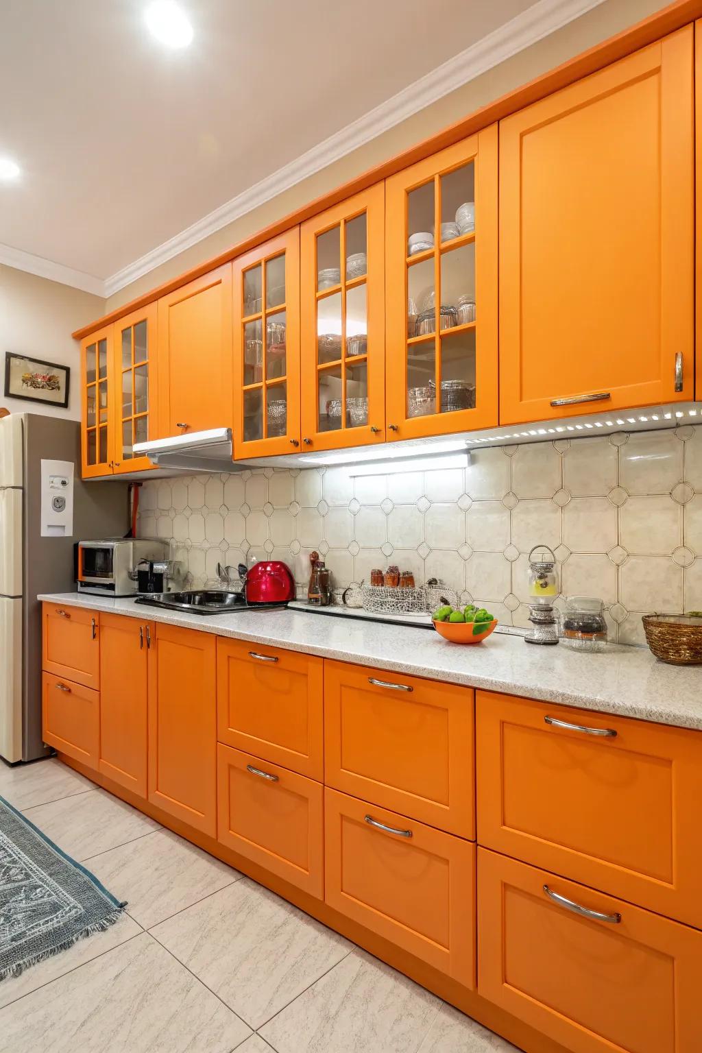 Unexpected color accents inside cabinets surprise and delight.