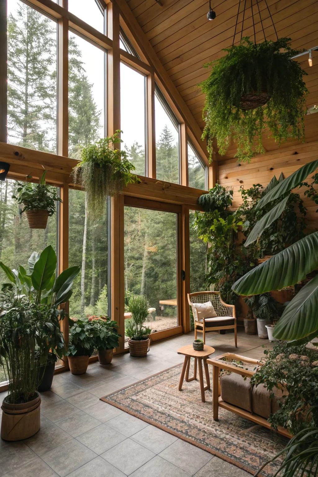 Indoor plants bring life and a touch of nature to cabin decor.