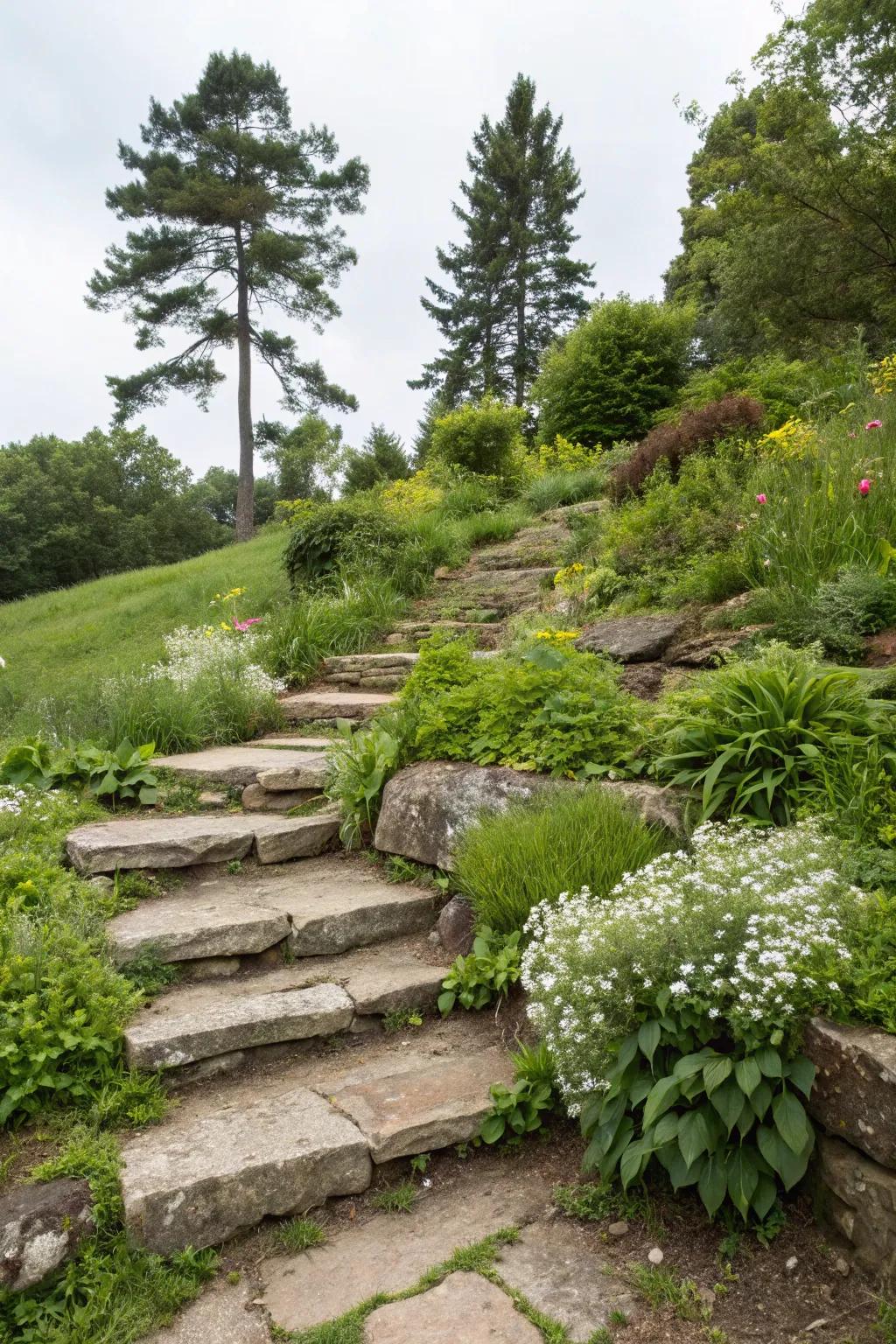 Rock treads offer access and aesthetic appeal to elevated areas.