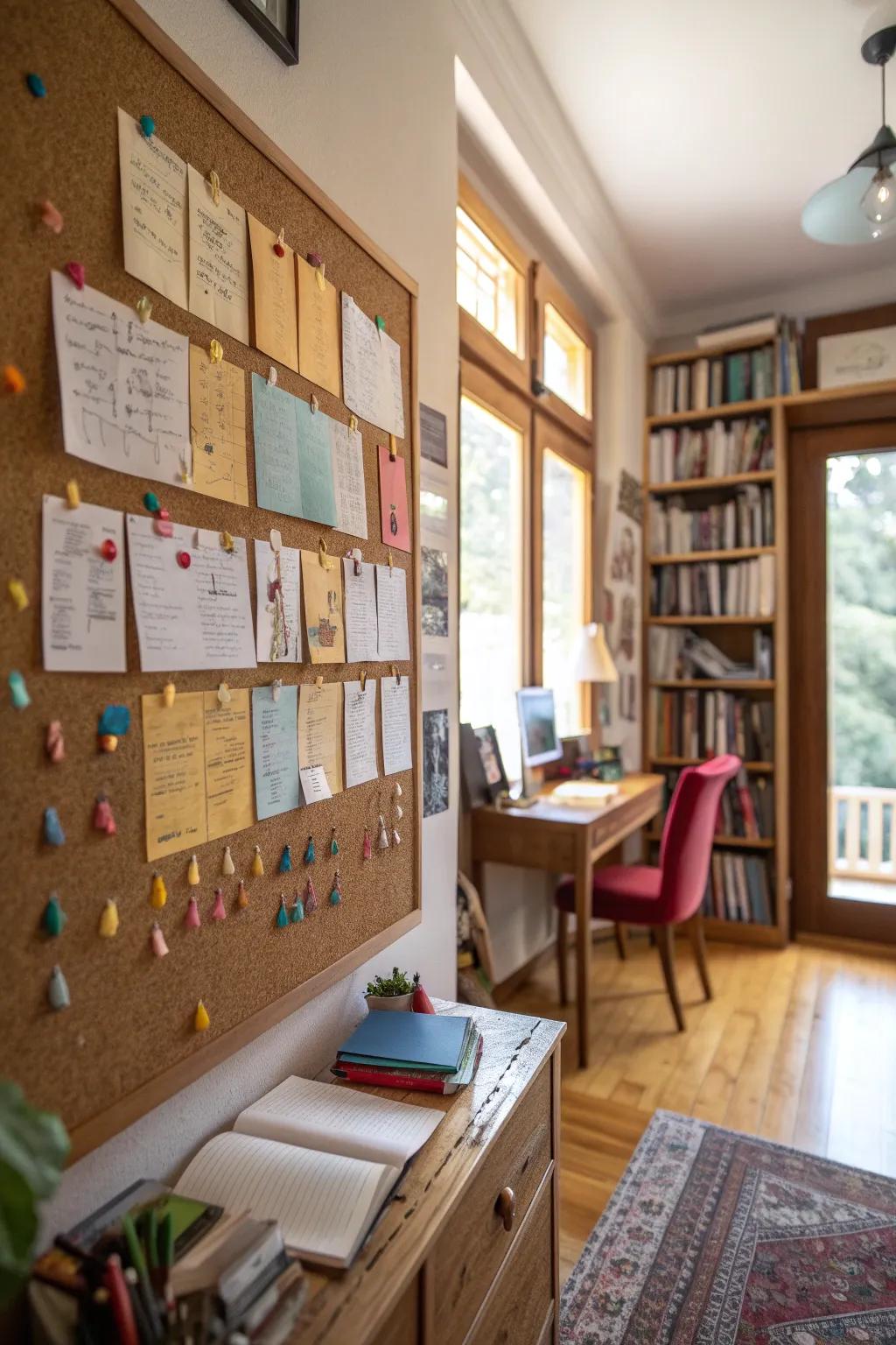 A study room showcasing an inspiring inspiration board.