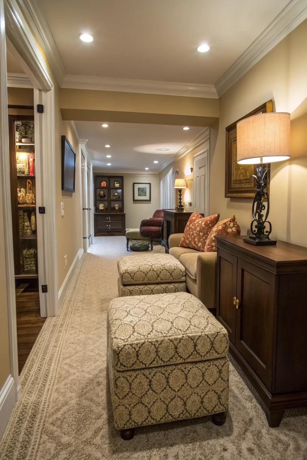 Seats with concealed sections maintaining order within a narrow living space.