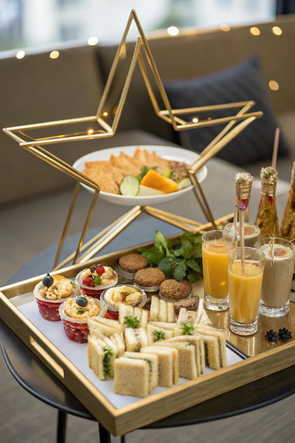 A gilded star serving piece adds a touch of glam to your refreshments.
