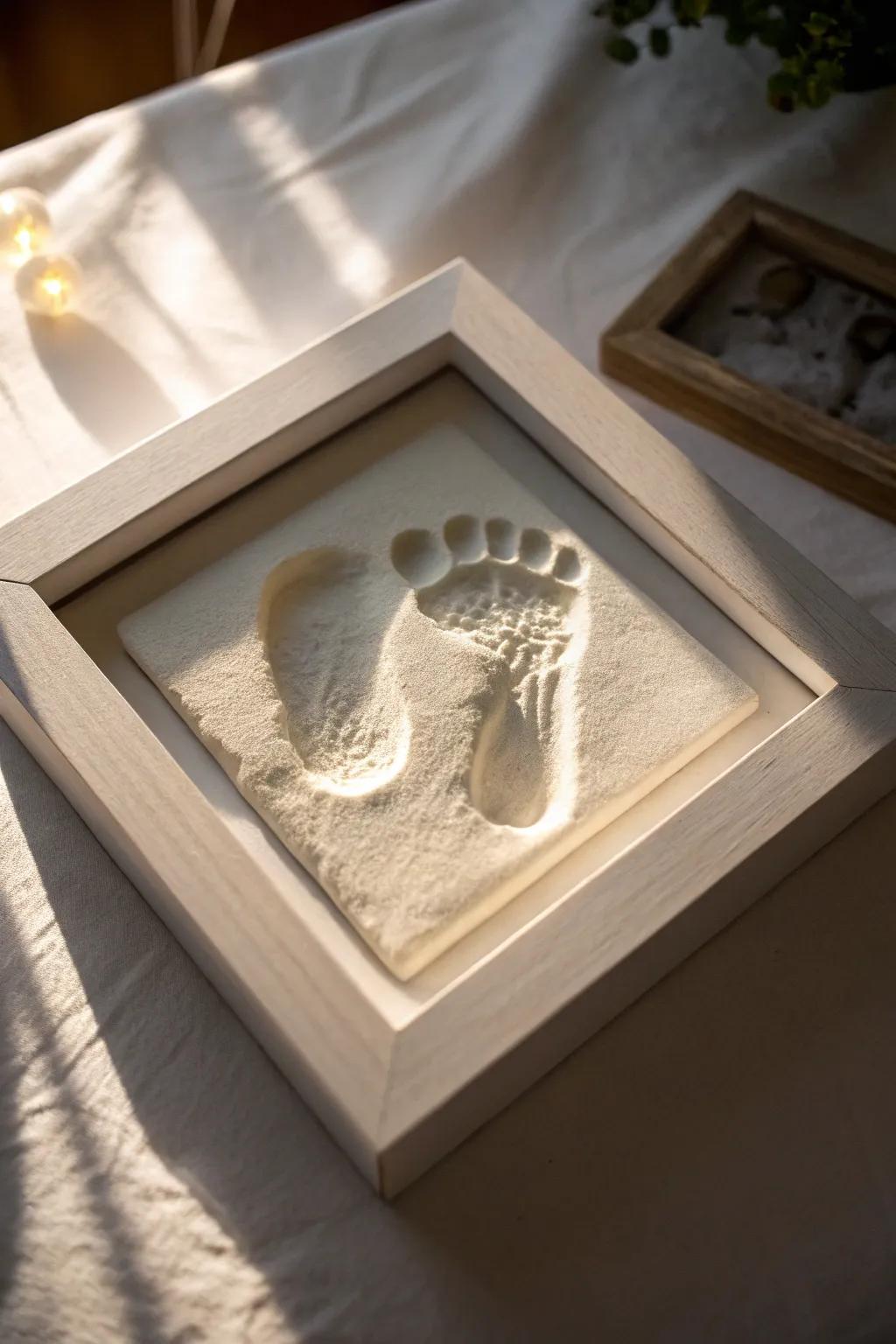 A tiny footprint cast, capturing the essence of early days.