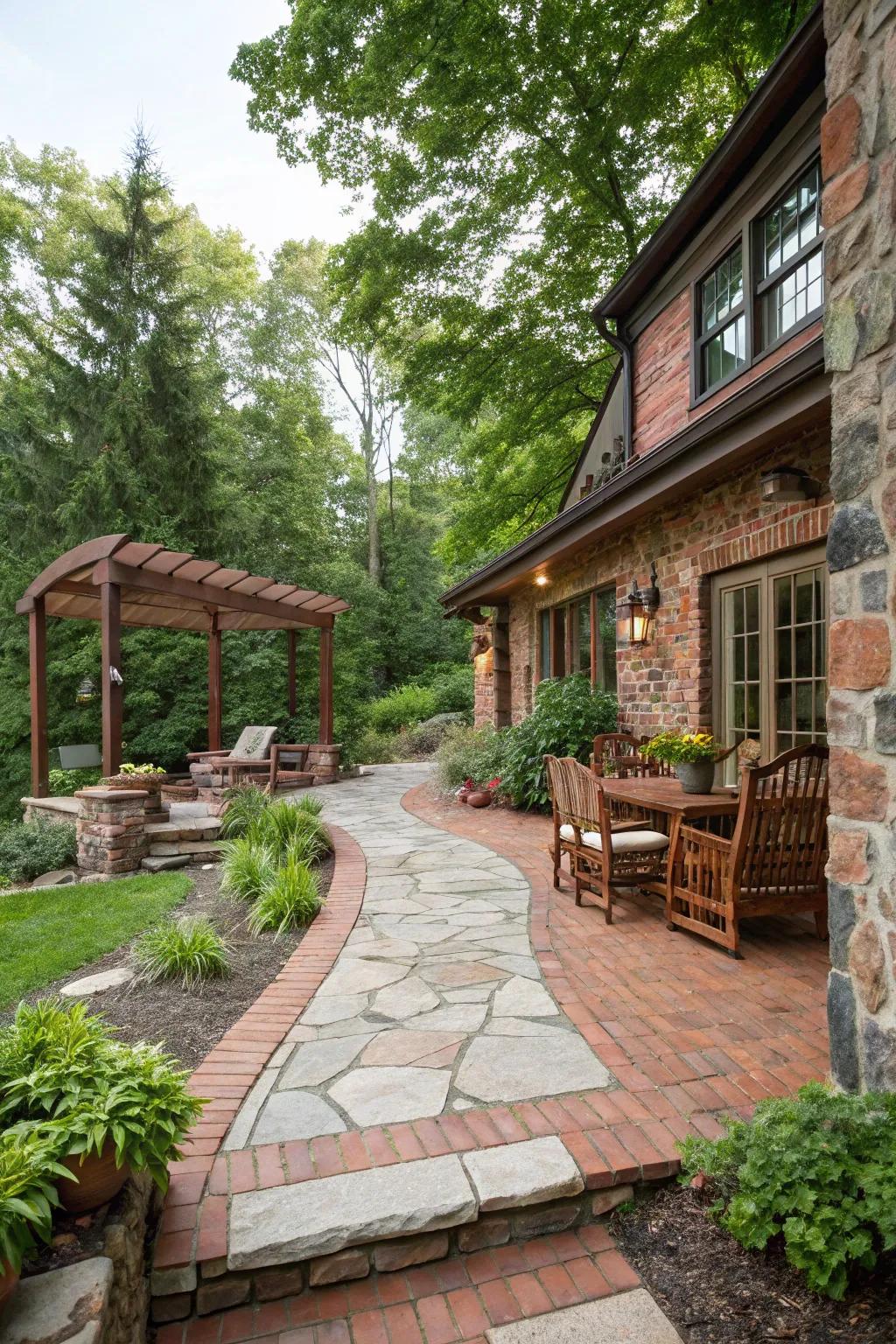 An eclectic mix of materials adds texture to the patio
