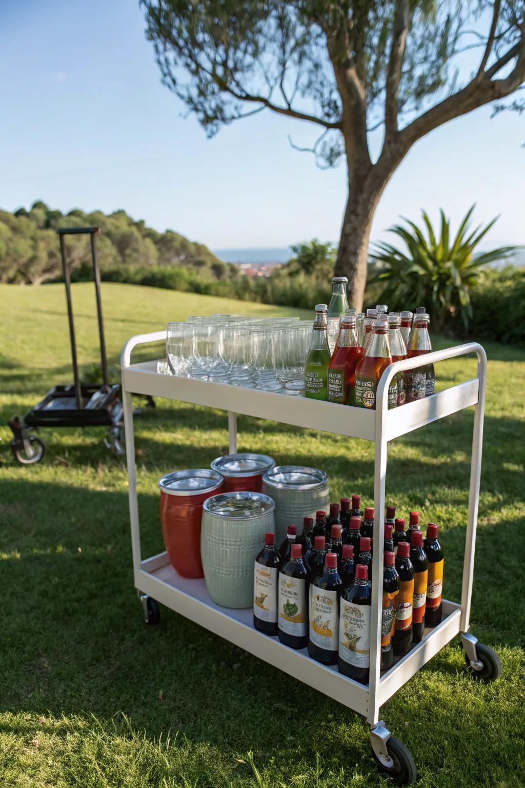 A rolling trolley renders your beverage station mobile and user-friendly.