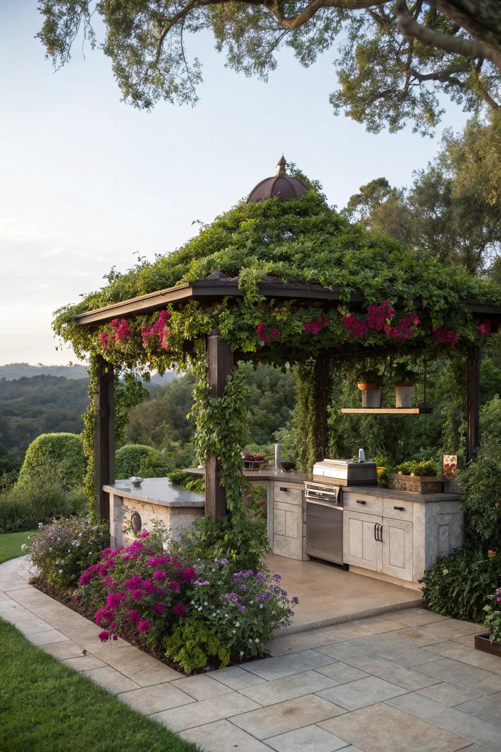 Forge a refreshing retreat with a lush green pavilion.