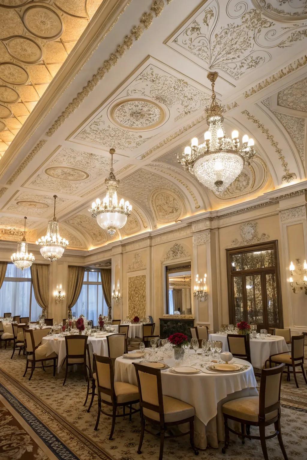 Contrasting coating highlights architectural ceiling details.