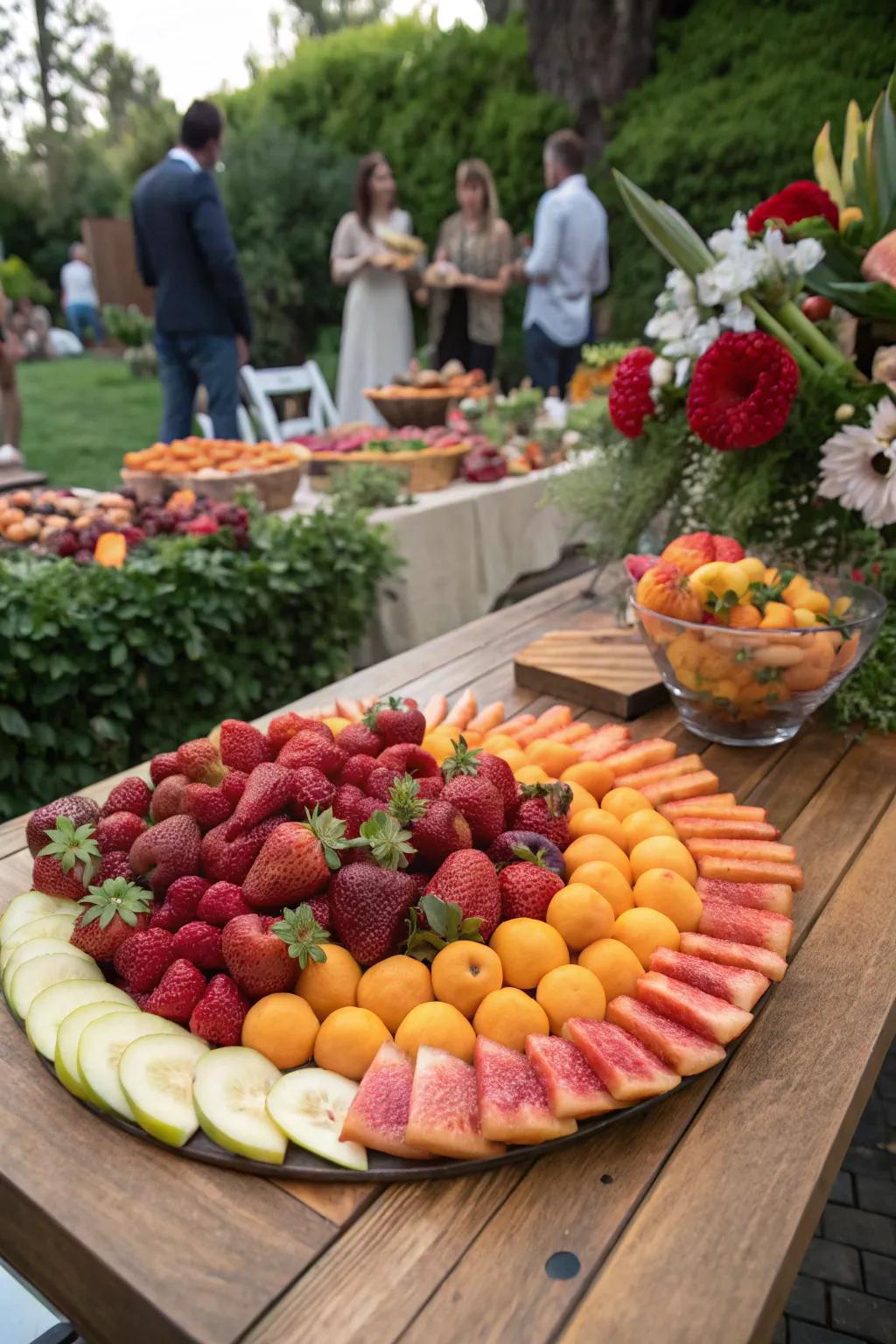 A seasonal fruit showcase adding a refreshing and vibrant touch to the dessert table.