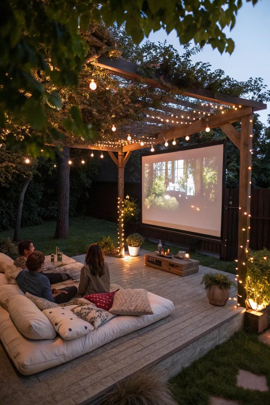 An exterior cinema under your overhead is perfect for movie nights.