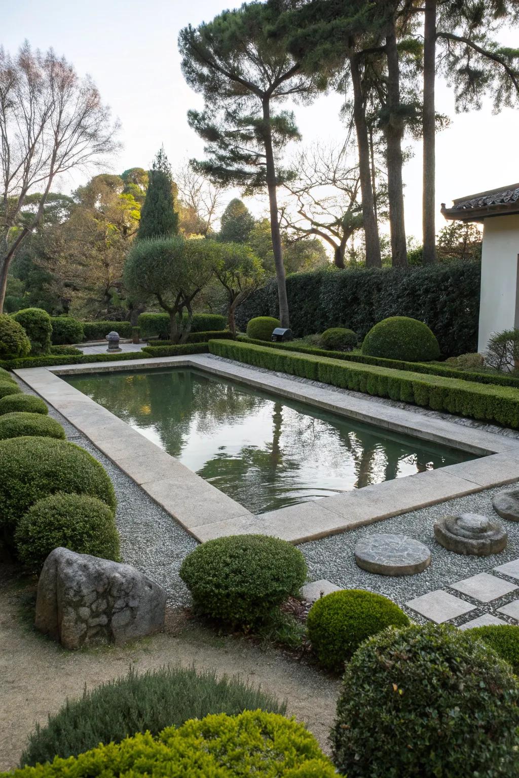 A sparse pond with uncluttered contours offering a sumptuous expression.