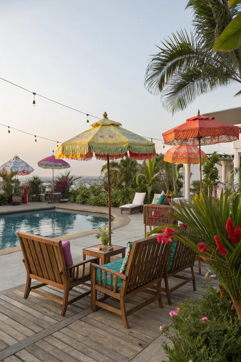 A paradise escape featuring exotic sensations on the pool deck.