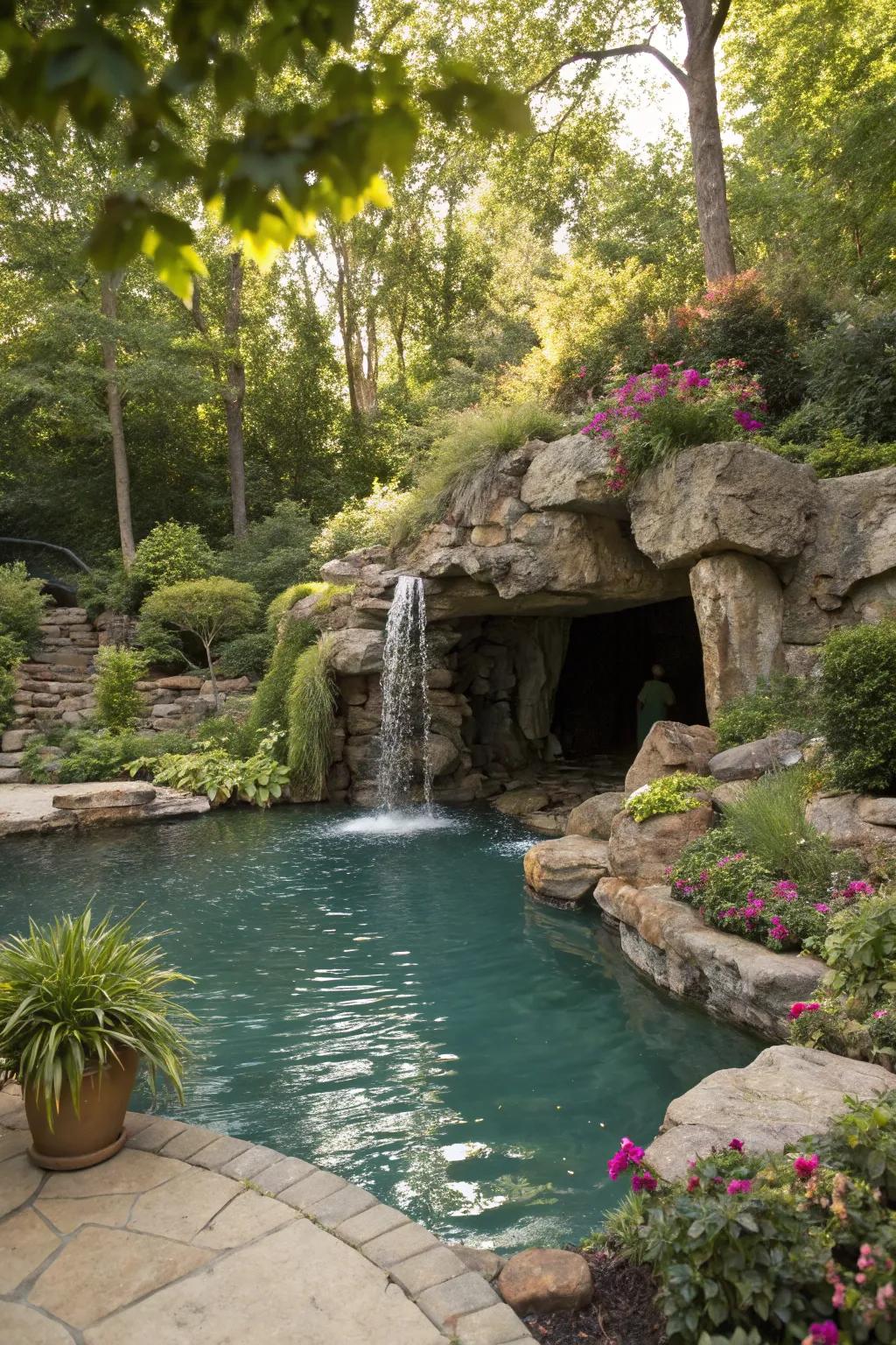 A grotto delivers a secret hideaway within your pool area.