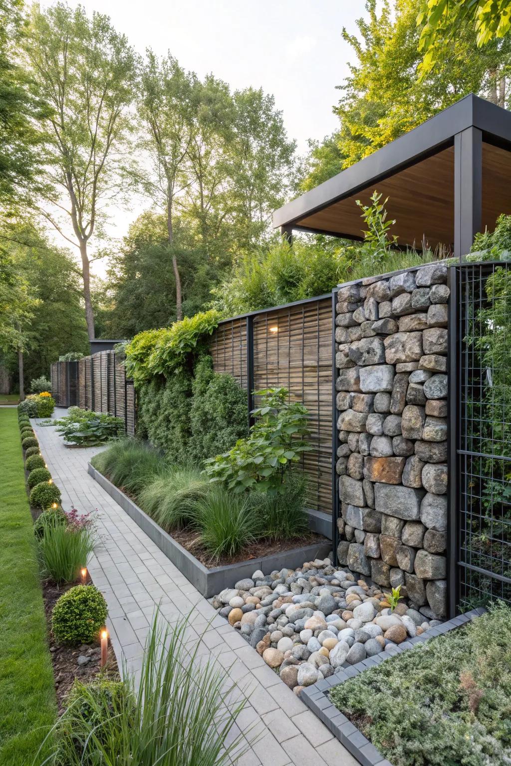 Incorporate modern flair with gabion structures.