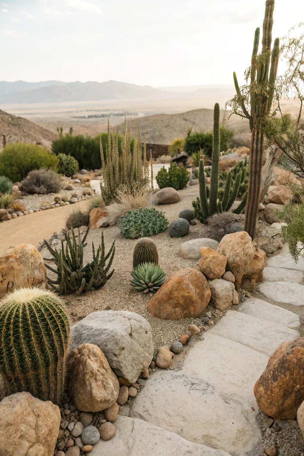 Desert-themed gardens offer a distinct, low-water landscape.