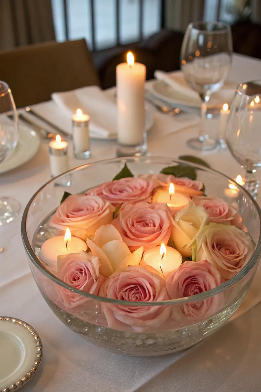 Floating flower centerpiece to create a striking table setting.