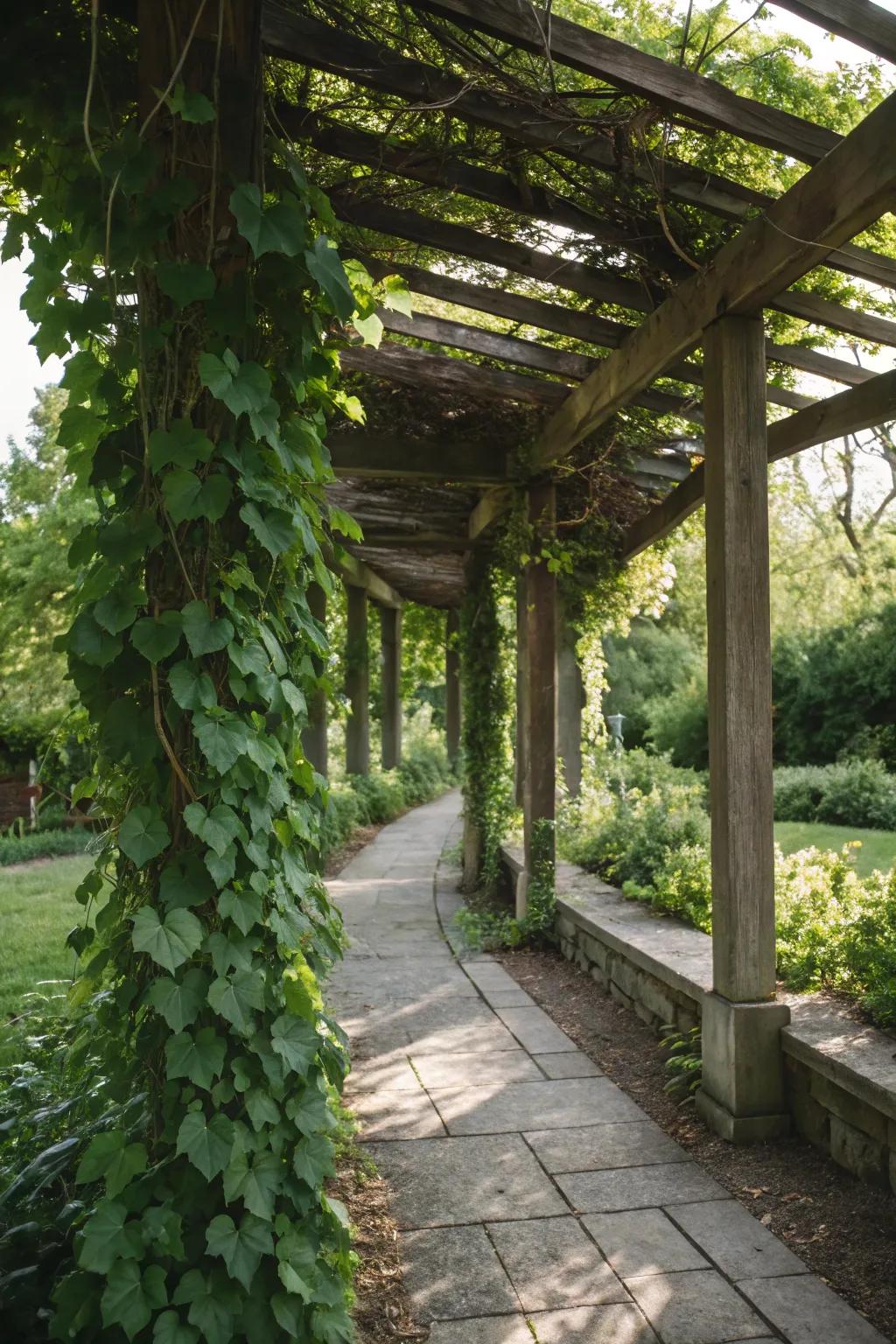 Tendrils contributing vertical intrigue to a shade garden.