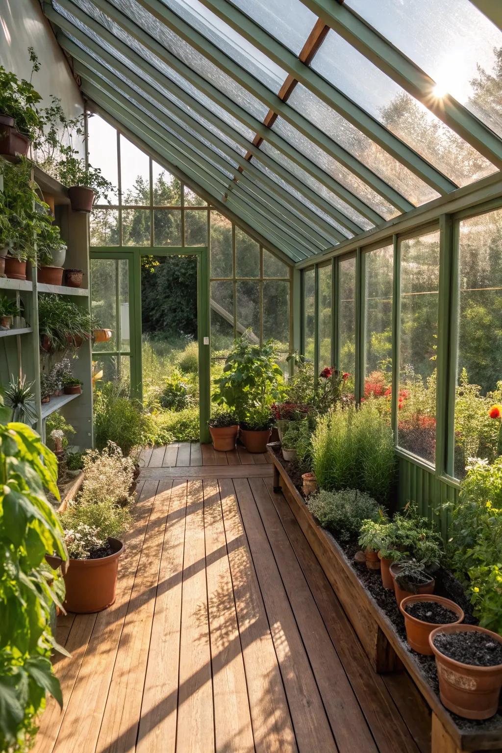 A shed home featuring an eco-friendly greenhouse section.