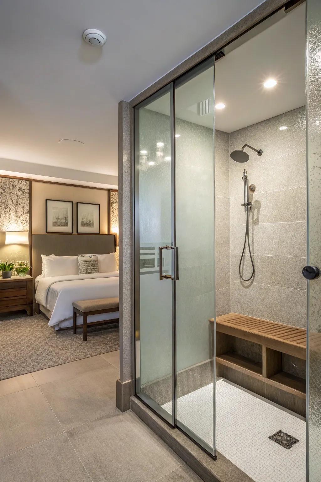 Matte glass gives privacy and elegance to the shower.