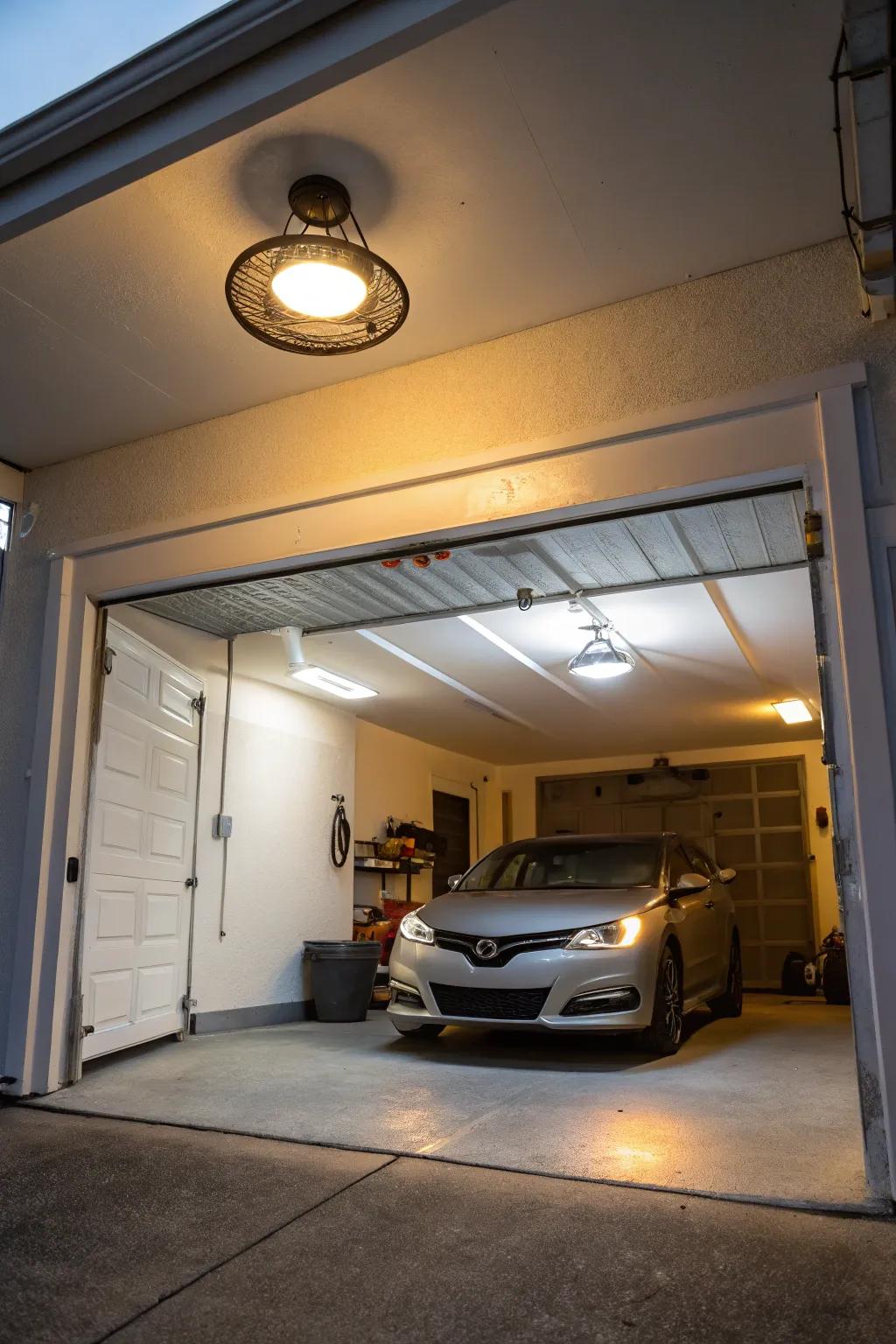 Adequate lighting contributes to both safety and visibility in the garage.