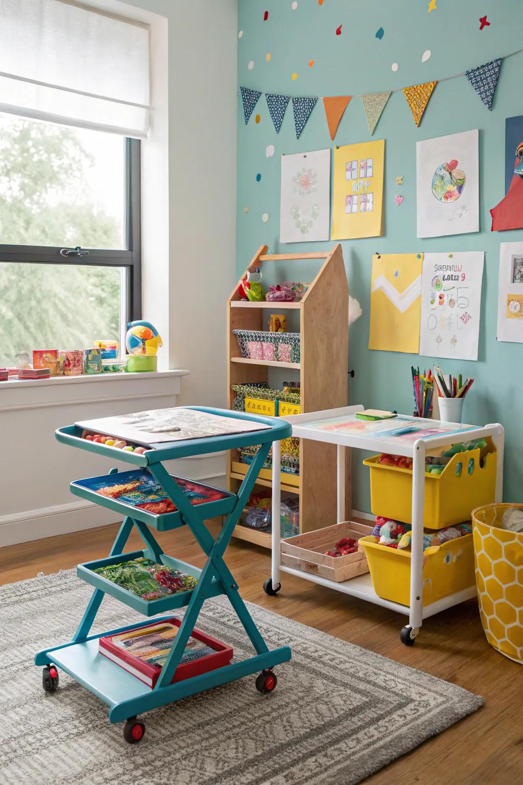 Moveable furniture provides flexibility and adaptability in small spaces.