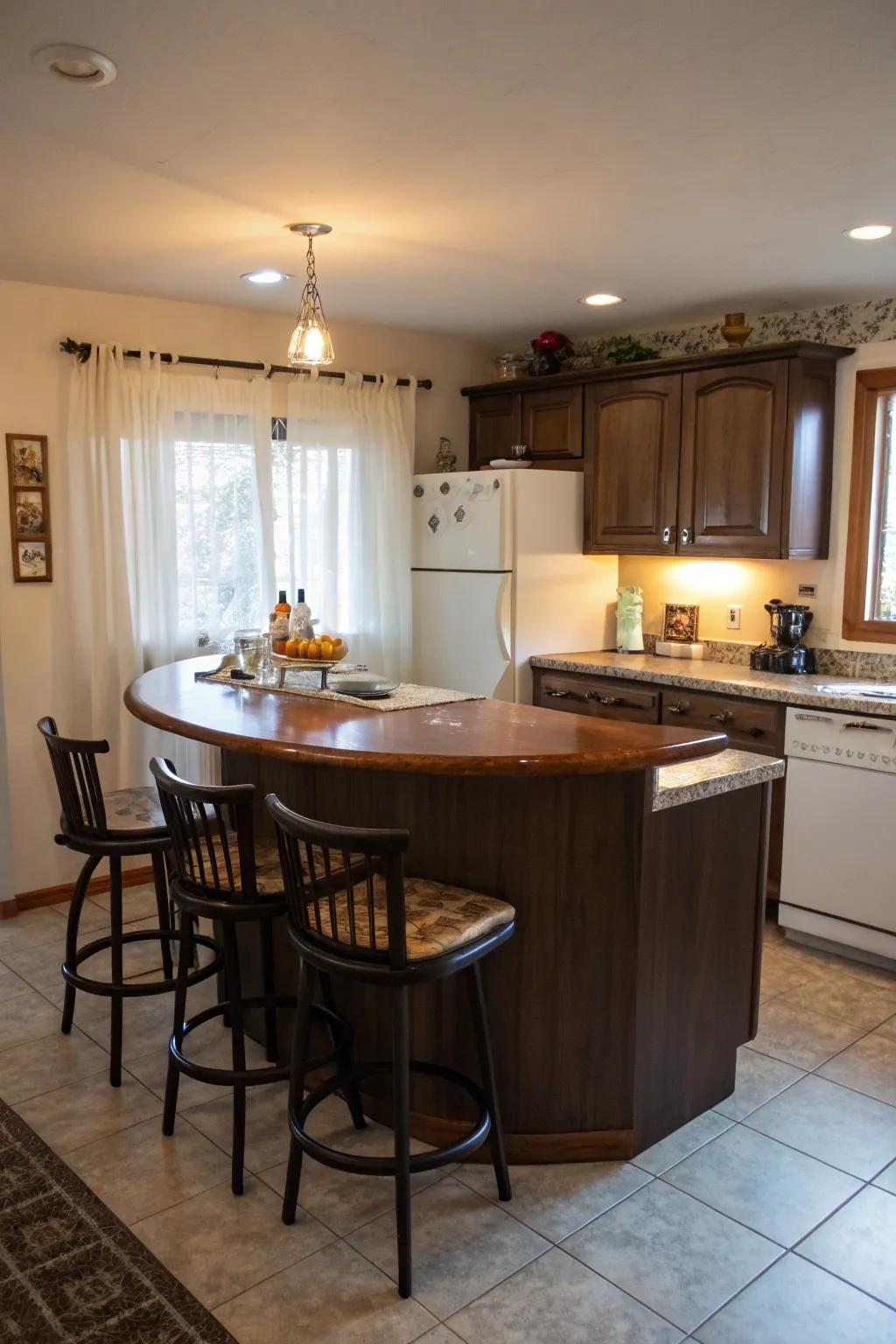 Rounded islands offer flair and improved flow in small kitchens.